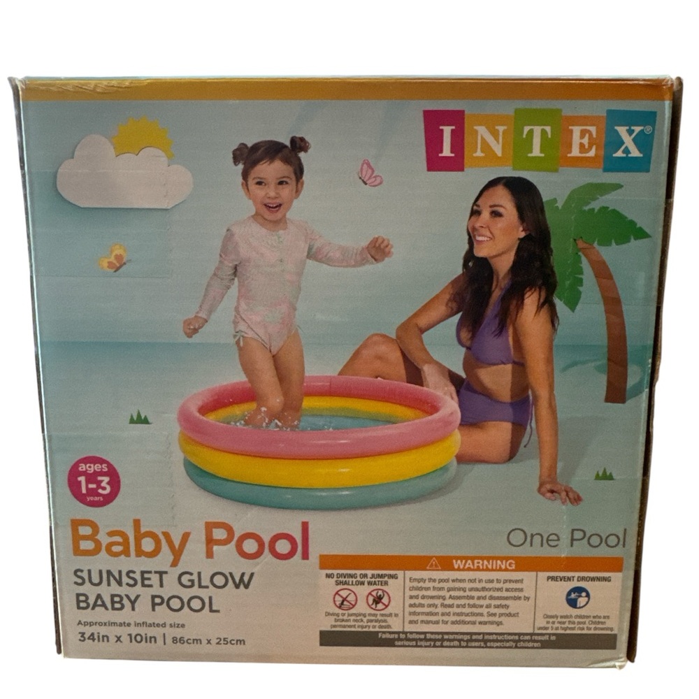NEW INTEX Multi Color Sunset Glow Inflatable Small Baby Pool 34" x 10"  Ages 1-3